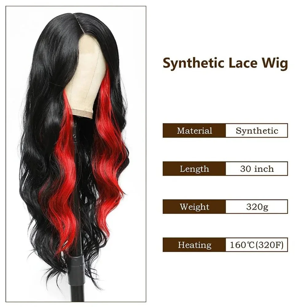 Black With Red Highlight Full Lace Wig